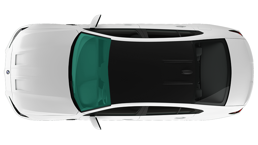 Windshield window tint coverage shown on a vehicle